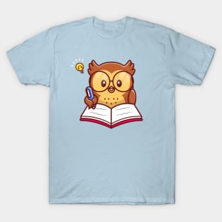 Cute Owl Writing On Book With Pen T-Shirt